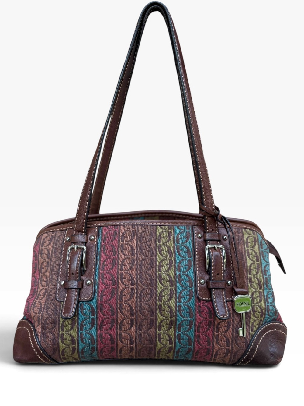 Vintage Fossil Multi-Color Signature Monogram Satchel Bag